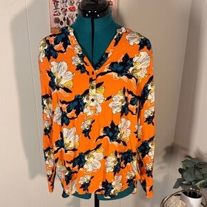 K Jordan Orange Floral Long Sleeve Shirt